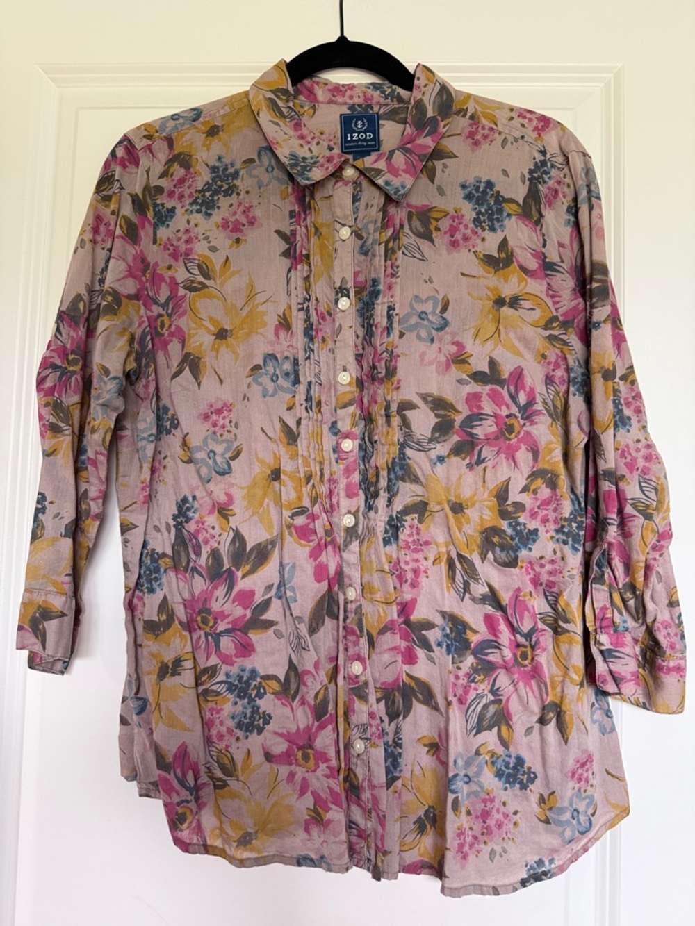 Izod Floral Button-Down Shirt - Pink, Yellow & Blue